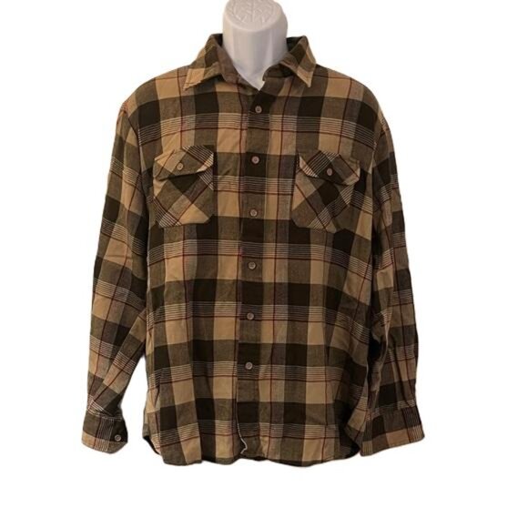 Vintage Sears Shirt Mens XL Tall 17-17. 5 Brown Plaid Button Up Flannel Shacket - Picture 1 of 6